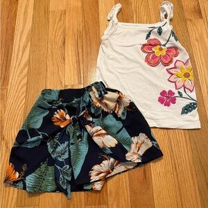 Floral Tank Top and Tropical skirt Set